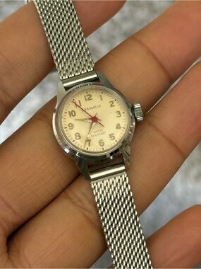 Caravelle vintage Stainless Steel Mesh Bracelet Watch  Red Star winding